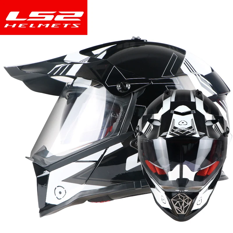 LS2 MX436 Pioneer moto rcycle шлем с солнцезащитным щитом atv dirtbike cross moto cross шлем с двойными линзами внедорожные гоночные мото шлемы - Цвет: White target battle