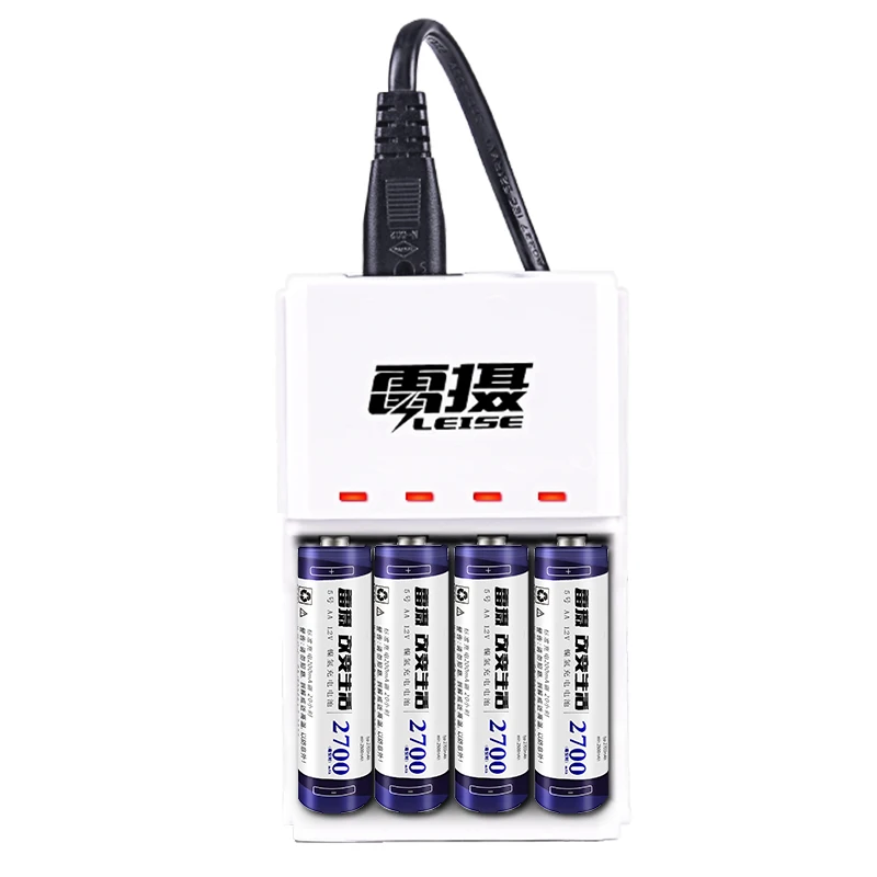 Leise 4PCS 1.2v AA Rechargeable Battery 2700mAh Nimh + 1PCS AA/AAA Nimh/Nicd Charger with Indicator | Электроника