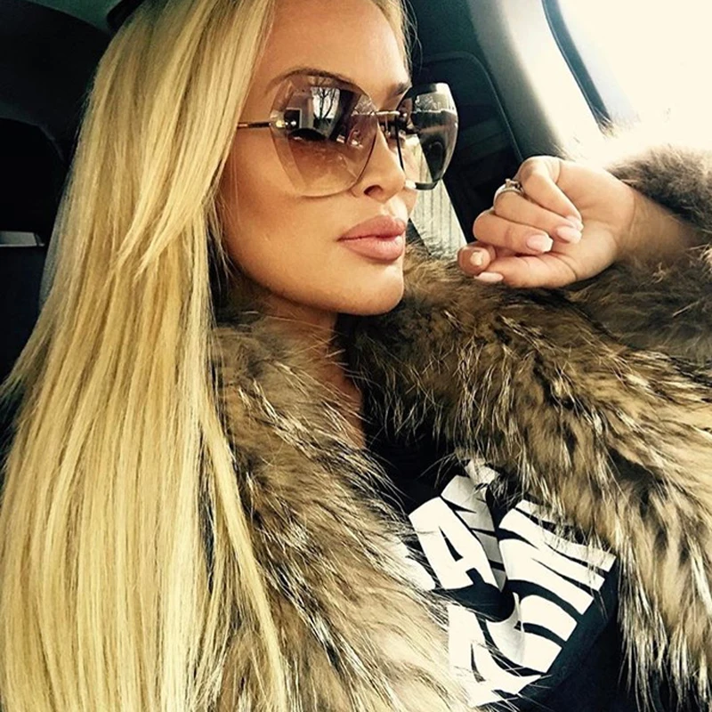 Популярные высококачественные женские солнцезащитные очки без оправы в стиле