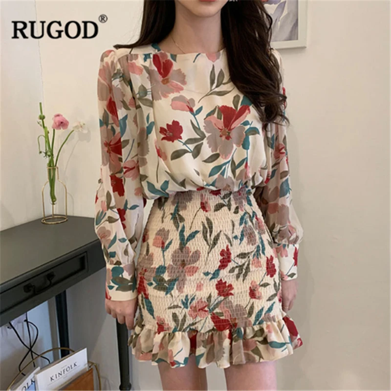 Женское платье с круглым вырезом RUGOD облегающее элегантное выше колена длинными
