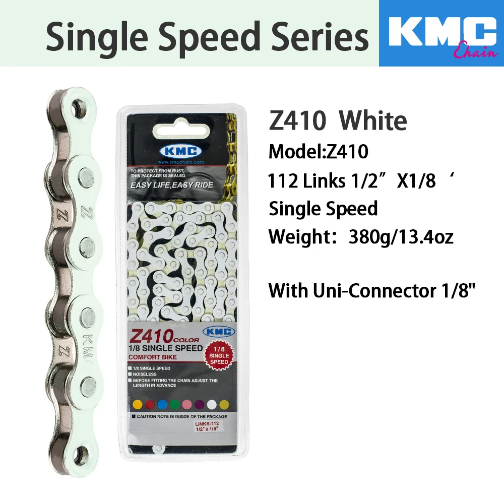 KMC Z410 1/8 односкоростная цепь с фиксированной передачей велосипедная цепь 112L городской Досуг велосипед Складная велосипедная цепь многоцветная велосипедная цепь 390 г - Цвет: Z410-White