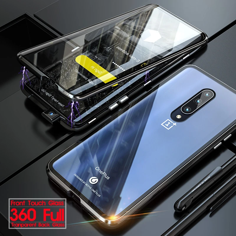 

Luxury Magnetic Metal Bumper Case For Oneplus 7 Pro Case Transparent Double-Sided Glass Full Body Case One Plus 7 Pro Case Armor