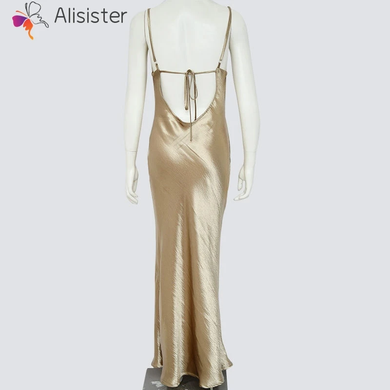 

Sexy Backless Long Dress Women Skinny Satin Strap Dresses Summer Elegant Club Evening Party Vestido Bodycon Maxi Dress Femme
