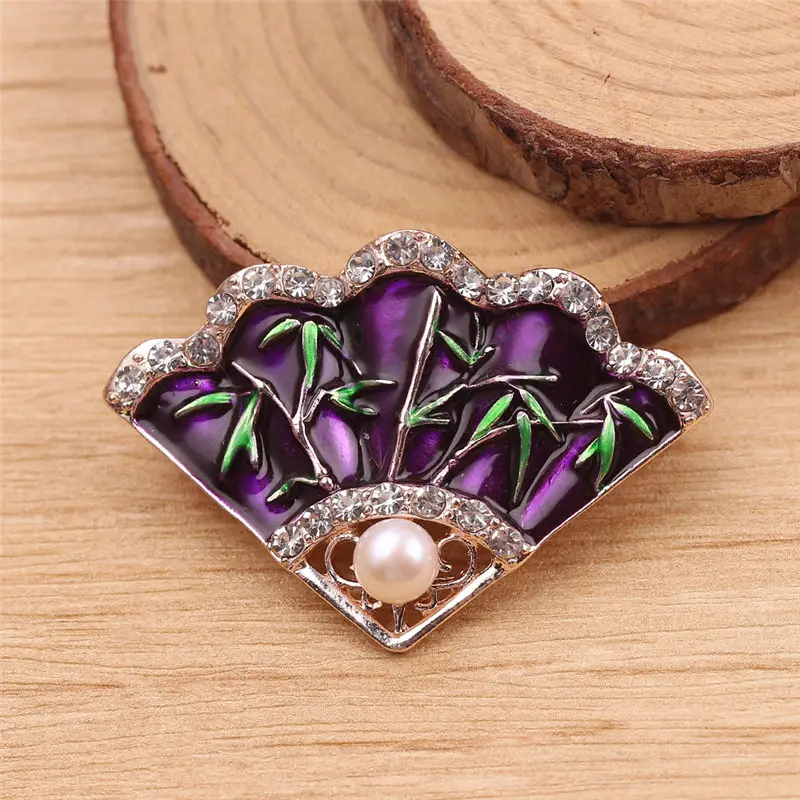 Эмаль Бамбук китайский веер брошь с искусственным жемчугом воротник отворот