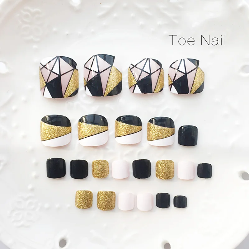 24 шт./компл. Типсы для ногтей блестящие патчи сетка золотой искусственный ноготь