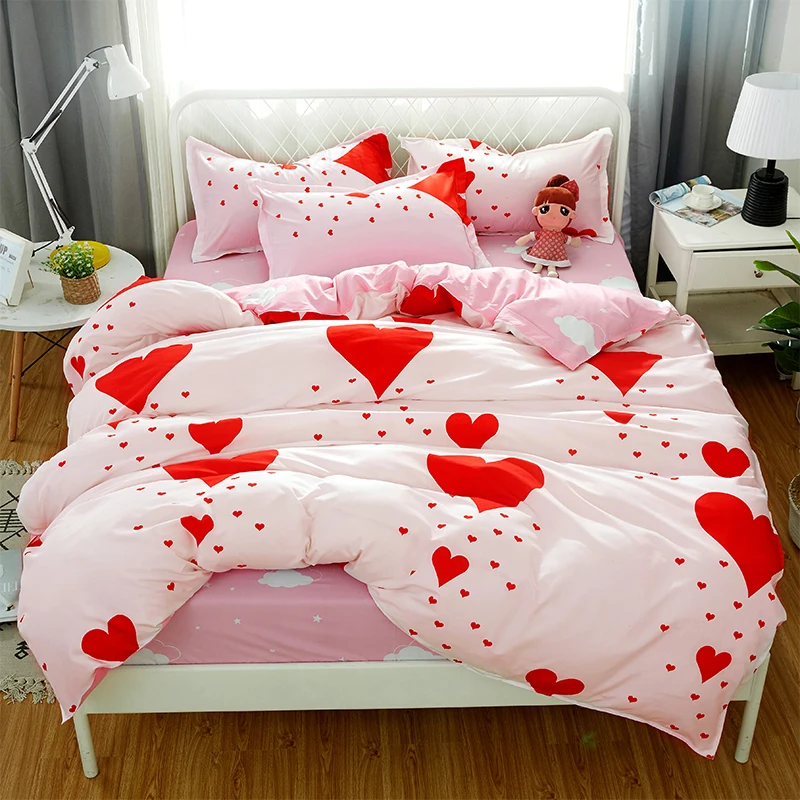 

Classic bedding set 5 size Stripe heart black bed linen 4pcs/set duvet cover set Pastoral bed sheet AB side duvet cover 2019 bed