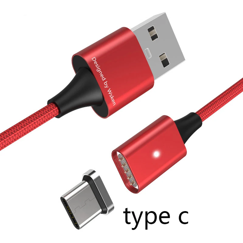 Type C Red WSKEN Lite1 микро USB кабель Быстрая зарядка Магнитный кабель USB Магнитная Зарядка для iPhone зарядный кабель 1 м - Цвет: Type C Red