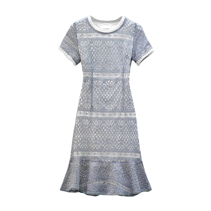 Женское кружевное платье Trytree Повседневное из полиэстера с о-вырезом и оборками