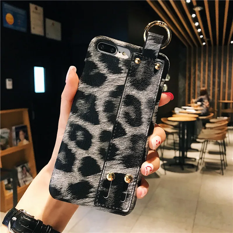 Роскошный модный Леопардовый квадратный чехол с браслетом для iphone 6 6S 7 8 Plus Xs Max X Xr