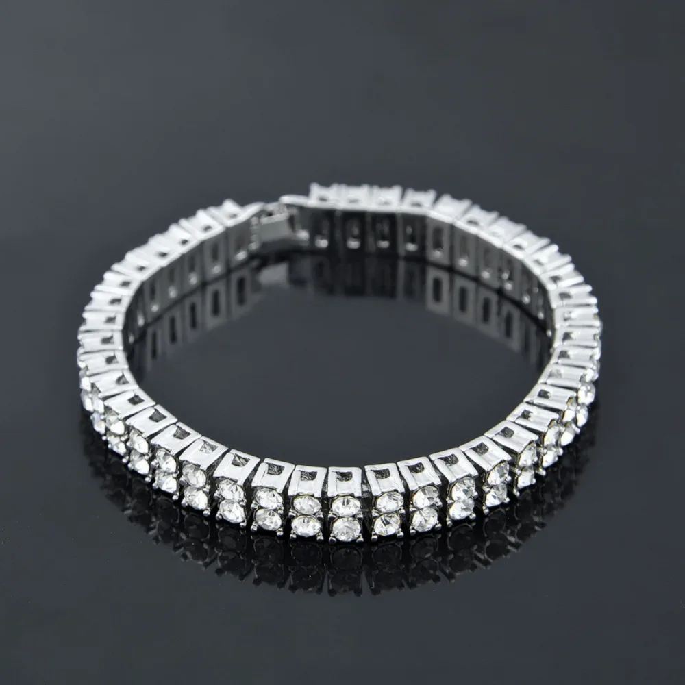 2 ряда AAA стразы кристалл Iced Out для мужчин Леди Bling Tennis золотая цепочка хип-хоп CZ
