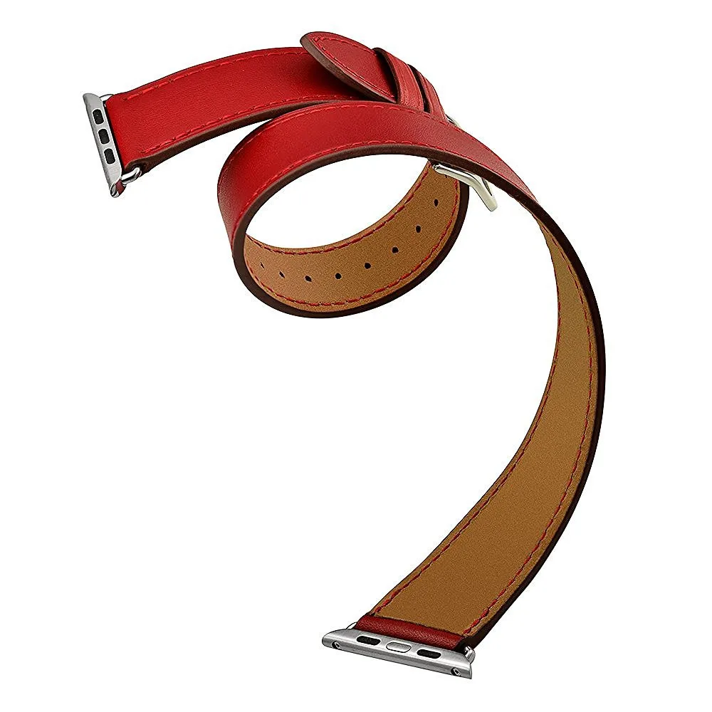 red Кожаный ремешок Double tour для apple watch, ремешок для apple watch 5, 4, 3, ремешок 40 мм, 44 мм, ремешок для часов correa iwatch 5, 42 мм, 38 мм - Цвет ремешка: red