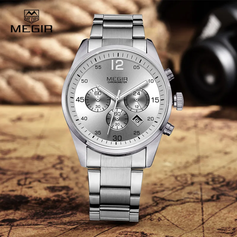 Часы наручные Megir Мужские кварцевые многофункциональные модные светящиеся
