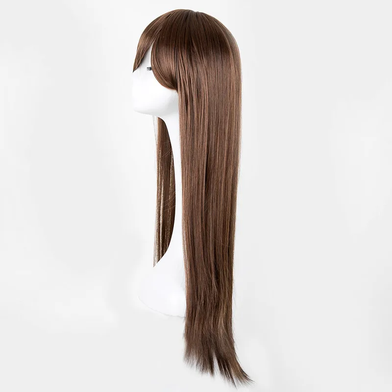 Fei-Show Straight Wig Synthetic Heat Resistant Fiber Long Light Brown Hairpiece Salon Oblique Fringe Women Inclined Bangs Hair | Шиньоны и
