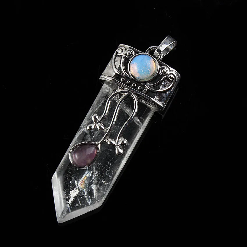 xinshangmie 1 Pcs Silver Plated Lace Sword Shaped Pendant Natural Purple Amethysts Tiger Eye Stone Labradorite Fashion Jewelry | Украшения