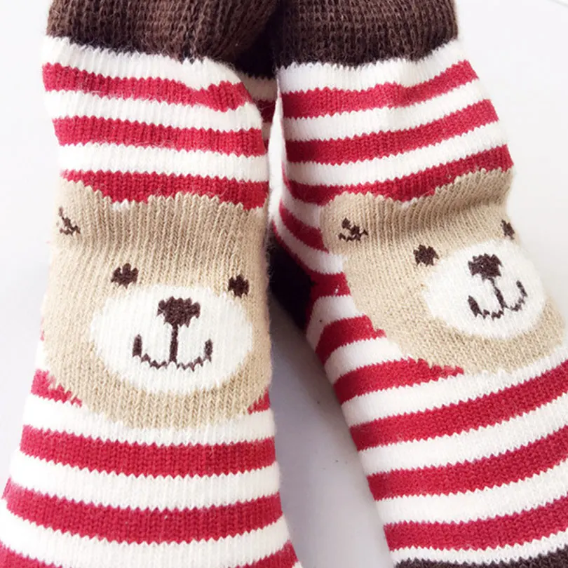 0-12 Month Infant Baby Socks for Girls Newborn Toddler Cute Cartoon Bear Striped Christmas Gift For Boys | Детская одежда и обувь