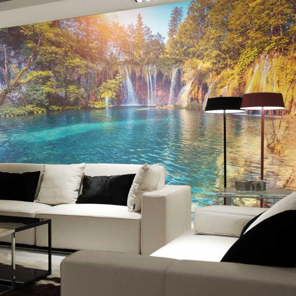 Зеленые холмы и вода гостиной фон 3D обои фотообои 3d papel de pared PW1435731317|papel pared|papel de3d |