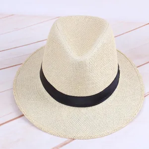 Men Straw Panama Hat Handmade Cowboy Cap Summer Beach Travel Sunhat LXH