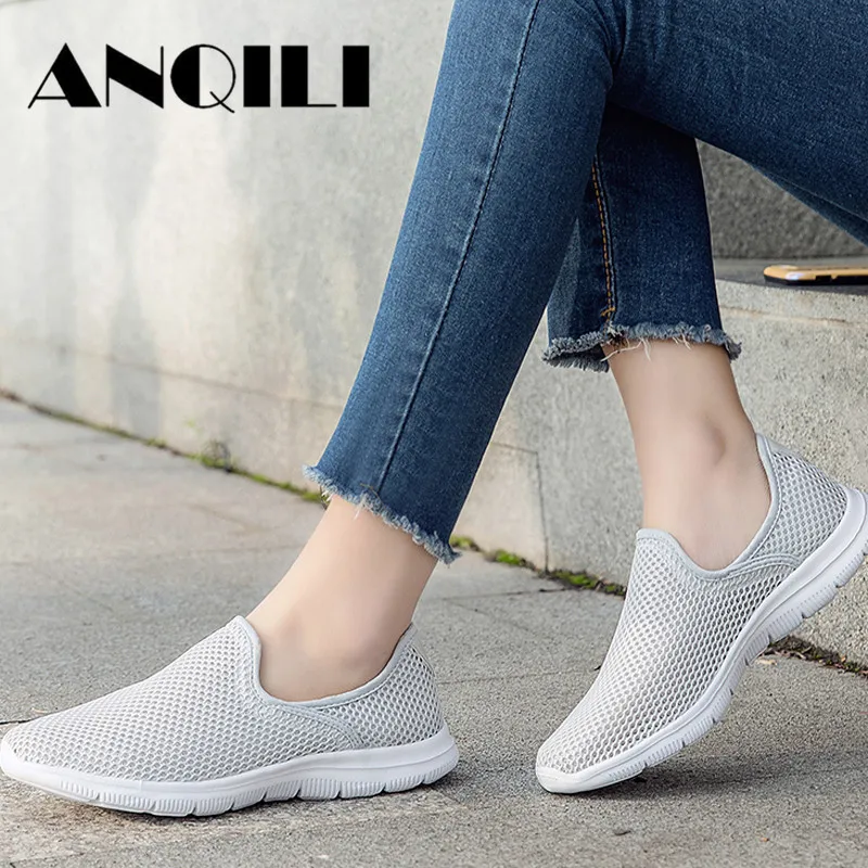 ANQILI/2019 г. весенние модные женские кроссовки дышащие сетчатые туфли Женская