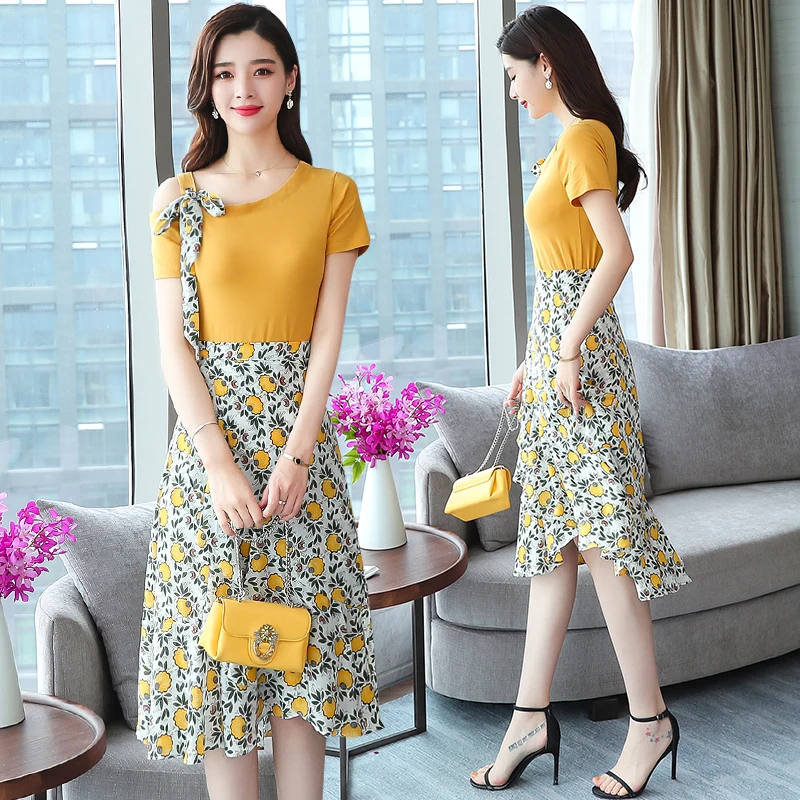 New Summer Women Long dress Popular Web Celebrity Outfit Dresses Yellow 8805 | Женская одежда