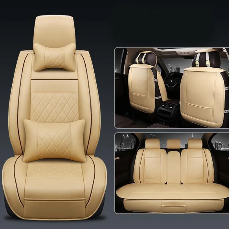 Beige Luxury Чехлы для автомобильных сидений универсальные из искусственной кожи автомобильные чехлы для передних и задних сидений для hyundai solaris ix35 i30 ix25 Elantra accent tucson Sonata - Название цвета: Beige Luxury