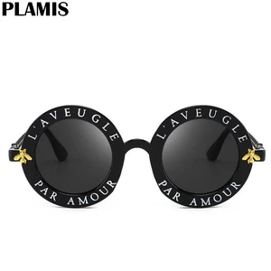 Солнцезащитные очки женские круглые UV400, модные брендовые дизайнерские винтажные солнечные очки с надписью пчела, с защитой от ультрафиолета