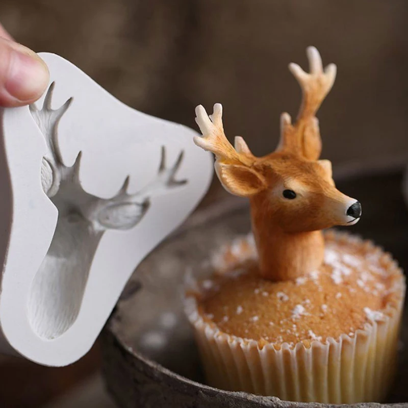 Merry Christmas голова лося силиконовая форма помадка торт украшение инструмент Gumpaste сахарный шоколадный формы для выпечки