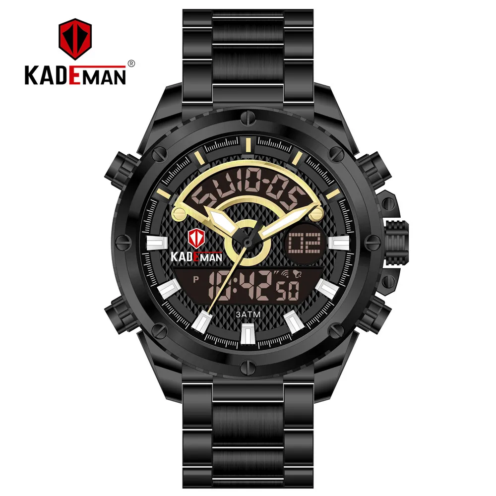 KADEMAN, мужские спортивные часы, люкс класс, двойной дисплей, цифровые наручные часы, Топ бренд, модные мужские часы из нержавеющей стали, Relogio Masculino