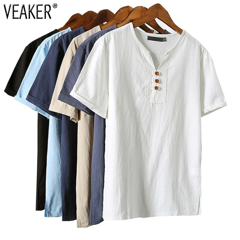 2021 новые мужские летние дышащие льняные футболки мужской в винтажном стиле с