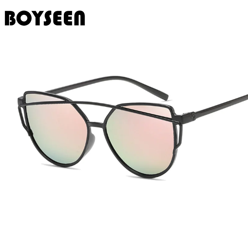 

BOYSEEN Hot Sale Fashion Cat Eye Sunglasses Women Classic Brand Designer Female Twin-Beams Coating Mirror Flat Panel Lens 936