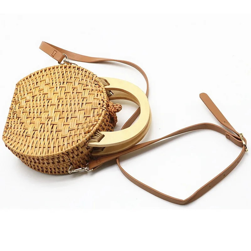 Круглые ручки сумки из ротанга деревянной ручкой Для женщин Crossbody Креста тела |