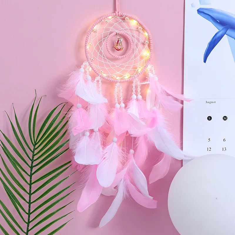 

European hand dream catcher with lamp feather pendant wind bell Japanese girl heart gift home pendant lover wedding decoration