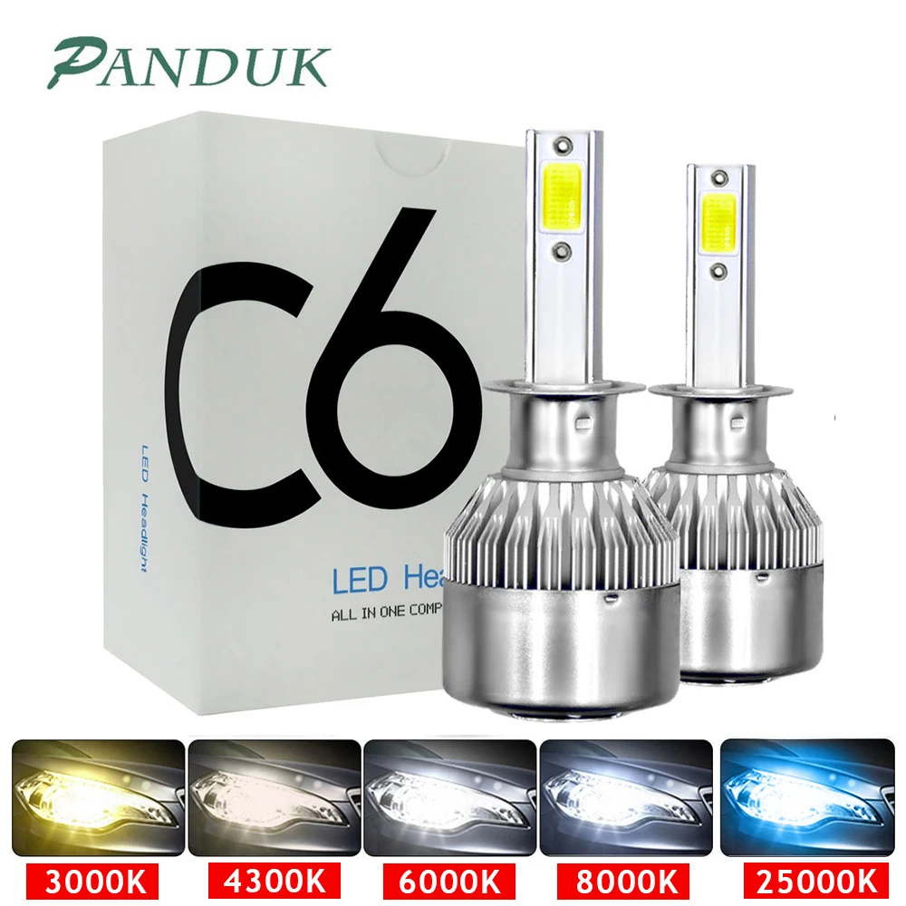 Panduk C6 H1 H3 светодиодные фары hulbs H7 Светодиодные Автомобильные фары H4 880 H11 HB3 9005 HB4 9006 H13 6000K 72W 12V 24V 8000LM авто фары
