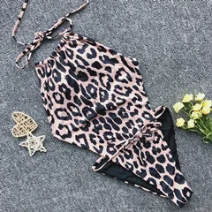 Leopard Верх на бретельках, костюм для плавания, Для женщин спинки Монокини стринг купальный костюм сексуальный пуш-ап, купальник, комбинезоны с высоким вырезом, бикини Для женщин - Цвет: Leopard