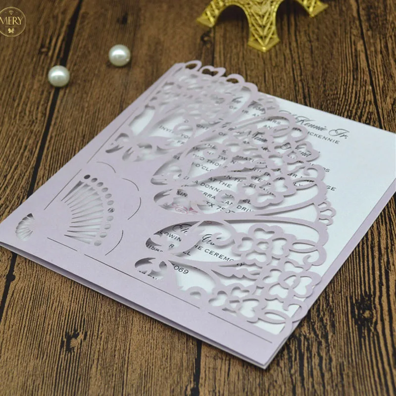 Карманная Свадебная пригласительная открытка с лазерной резкой мятного