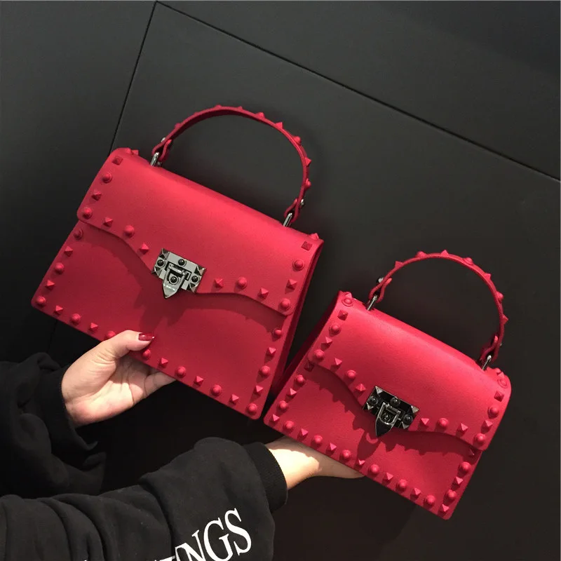 Red Роскошные сумки женские дизайнерские сумки желе Модные Винтажные Сумки На Плечо женские ПВХ сумочки с заклепками - Цвет: Red
