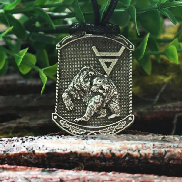 leather chain 1 шт. lanseis дропшиппинг viking Veles symbol. Weles. Славянский медведь норвежский кулон мужское ожерелье богатство ювелирные изделия-талисманы - Окраска металла: leather chain