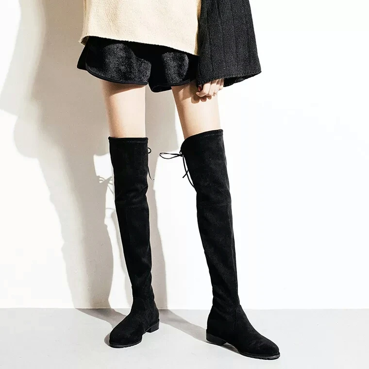 TEST ONLY NOT FOR SALE Black knee-high boots sexy black and new winter thin long stretch add flocking |