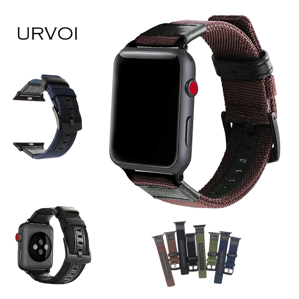 URVOI band для apple watch series 6 SE 5 4 321 прочный ремешок iwatch из парусины с натуральной кожей