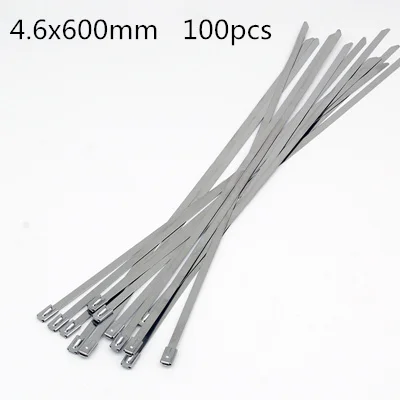 4.6mm X600mm 100 шт. 201 кабельные стяжки из нержавеющей стали 4,6*100 мм-700 самофиксирующаяся застежка-молния стяжка выхлопного шланга зажимы для труб аппаратное фиксированное приспособление - Цвет: 4.6mm X600mm