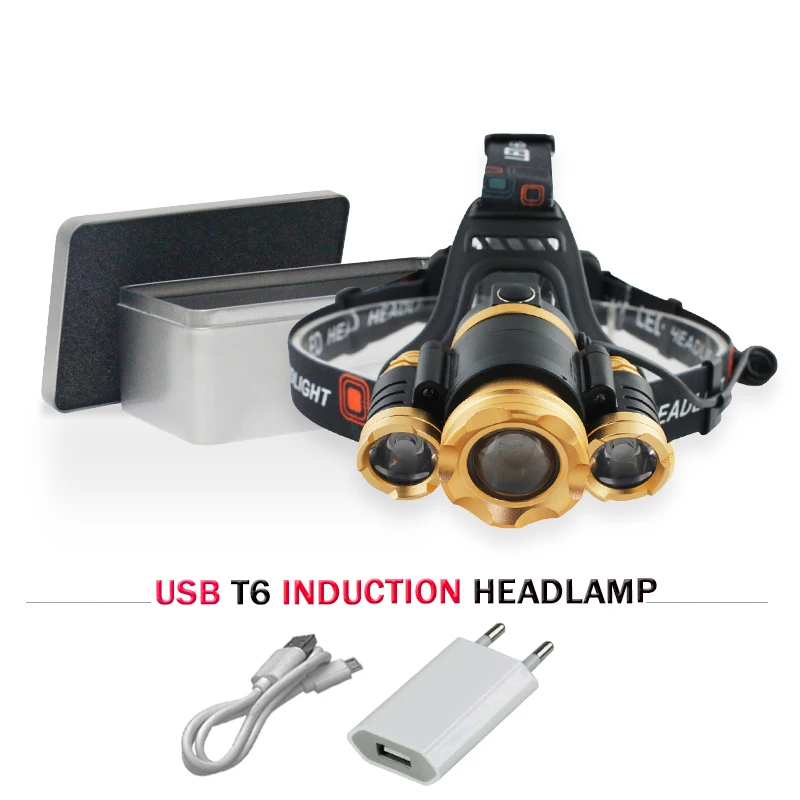 Головной фонарь повышенной яркости сенсор фары usb зум 18650 заряда батареи xml t6