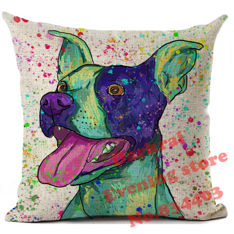 Женская льняная наволочка с принтом собаки декоративная для дивана