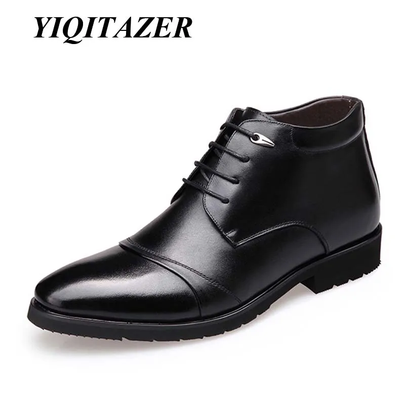 

2019 YIQITAZER Winter Snow Men boots Man Shoes Warm Leather Fur Boot Men Waterproof Rubber Motorcycle Mens Short Boots