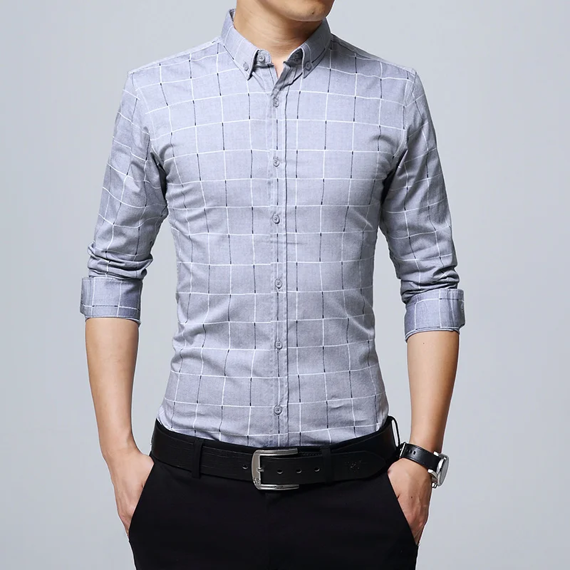 Клетчатая рубашка для мужчин 2018 Новое поступление Весенняя Chemise Homme брендовая