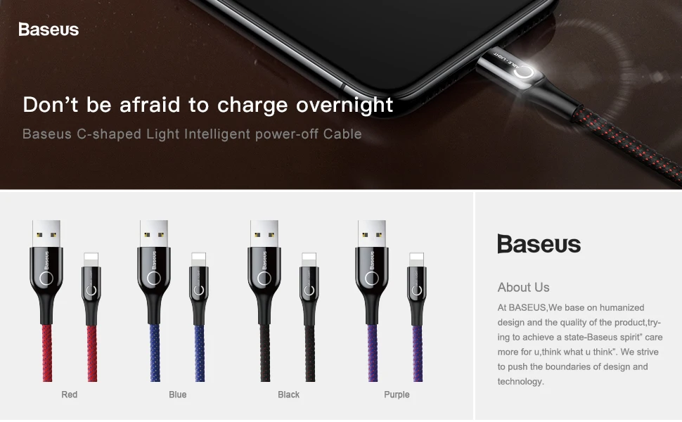 Светодиодный usb-кабель Baseus для iPhone XS Max, XR, X, 8, 7, 6, 6S Plus, SE, автоматическое отключение, 2.4A, кабель для быстрой зарядки, кабель для передачи данных