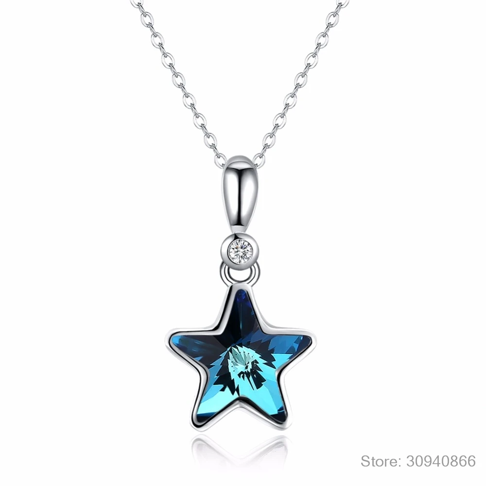 LEKANI/милые ожерелья с кристаллами мин звезды от SWAROVSKI, подвески из настоящего серебра 925 пробы, ожерелье на цепочке для женщин и девушек, подарки, Прекрасный воротник