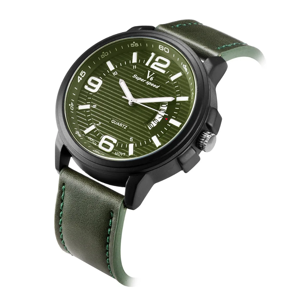 

V6 Super Speed Top Brand Luxury Men Swimming Outdoor Sports Watches Military Calendar Relogio Masculino Clock With Leather Strap