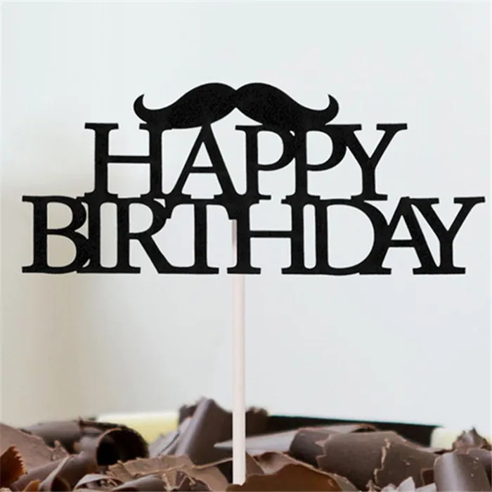 H44 Cake Topper Топперы для кексов на 1-й день рождения для девочек, украшения для торта на день рождения, вечерние принадлежности для мальчиков, черный Топпер для торта «С Днем Рождения» - Цвет: H44 Cake Topper