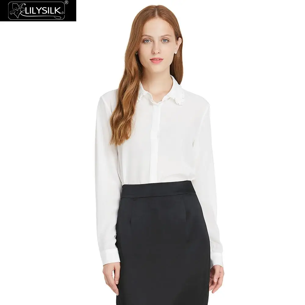 Natural White LilySilk блузка Сладкий тягучий Край Дамы Распродажа - Цвет: Natural White