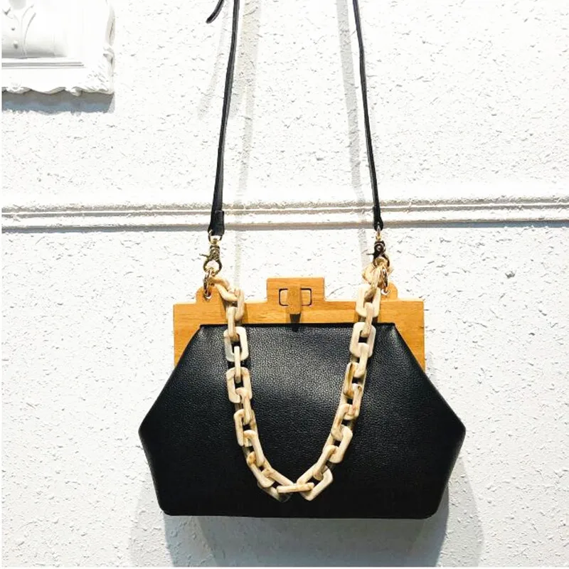 Винтажная Сумка футляр акриловая женская сумка с цепочкой деревянным зажимом