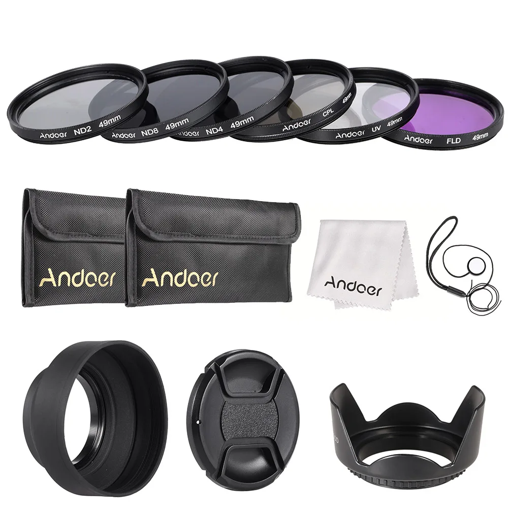 Комплект фильтров для объектива Andoer 49 мм UV + CPL FLD ND с сумкой переноски/крышкой